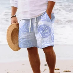 Best OUKU Men's Graphic Leaf Flower / Floral Summer Shorts Beach Shorts Baggy Shorts Mid Waist Streetwear Hawaiian Designer Casual Daily Holiday Elastic Waist Drawstring Designer Clothing Apparel