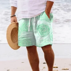 Best OUKU Men's Graphic Leaf Flower / Floral Summer Shorts Beach Shorts Baggy Shorts Mid Waist Streetwear Hawaiian Designer Casual Daily Holiday Elastic Waist Drawstring Designer Clothing Apparel