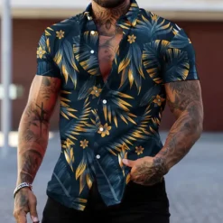 Best OUKU Men's Graphic Leaves Tropical Plants Shirt Summer Hawaiian Shirt Aloha Shirt Short Sleeve Shirt Turndown Fashion Designer Casual Street Daily Holiday Red green Black Black / Purple 3D Print S M L