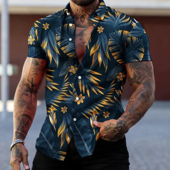 Best OUKU Men's Graphic Leaves Tropical Plants Shirt Summer Hawaiian Shirt Aloha Shirt Short Sleeve Shirt Turndown Fashion Designer Casual Street Daily Holiday Red green Black Black / Purple 3D Print S M L