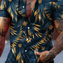Best OUKU Men's Graphic Leaves Tropical Plants Shirt Summer Hawaiian Shirt Aloha Shirt Short Sleeve Shirt Turndown Fashion Designer Casual Street Daily Holiday Red green Black Black / Purple 3D Print S M L