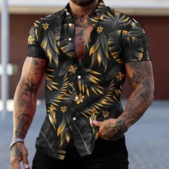 Best OUKU Men's Graphic Leaves Tropical Plants Shirt Summer Hawaiian Shirt Aloha Shirt Short Sleeve Shirt Turndown Fashion Designer Casual Street Daily Holiday Red green Black Black / Purple 3D Print S M L