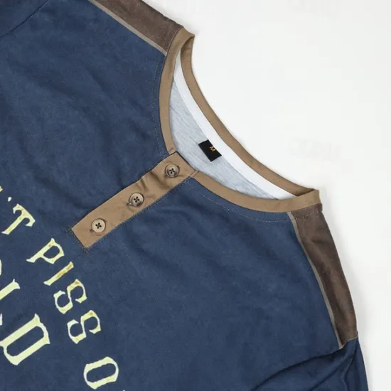 Outlet OUKU Men's Graphic Letter Don't Piss Off Old People Henley Shirt Tee Long Sleeve 3D Print Vintage Fashion Designer Outdoor Casual Daily Spring & Fall Black Blue Brown Green Gray Henley Henley T-Shirt