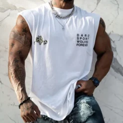 Clearance OUKU Men's Graphic Letter Gym Tank Top Vest Top Undershirt Casual Style Classic Style Sleeveless T shirt Hot Stamping Crew Neck Shirt Sports Lightweight Big and Tall Vacation Casual Daily Black White Navy