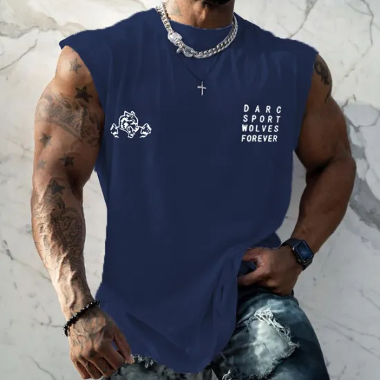 Clearance OUKU Men's Graphic Letter Gym Tank Top Vest Top Undershirt Casual Style Classic Style Sleeveless T shirt Hot Stamping Crew Neck Shirt Sports Lightweight Big and Tall Vacation Casual Daily Black White Navy