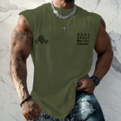 Clearance OUKU Men's Graphic Letter Gym Tank Top Vest Top Undershirt Casual Style Classic Style Sleeveless T shirt Hot Stamping Crew Neck Shirt Sports Lightweight Big and Tall Vacation Casual Daily Black White Navy