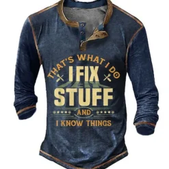 Outlet OUKU Men's Graphic Letter Henley Shirt Tee Long Sleeve 3D Print Fashion Designer Comfortable Outdoor Casual Daily Spring & Fall Black Blue Green Coffee Henley Henley T-Shirt