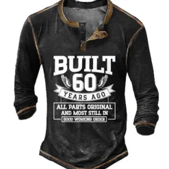 OUKU Men's Graphic Letter Henley Shirt Tee Long Sleeve 3D Print Fashion Comfortable Outdoor Casual Daily Spring & Fall Black Blue Brown Green Henley Henley T-Shirt