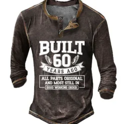 OUKU Men's Graphic Letter Henley Shirt Tee Long Sleeve 3D Print Fashion Comfortable Outdoor Casual Daily Spring & Fall Black Blue Brown Green Henley Henley T-Shirt