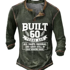 OUKU Men's Graphic Letter Henley Shirt Tee Long Sleeve 3D Print Fashion Comfortable Outdoor Casual Daily Spring & Fall Black Blue Brown Green Henley Henley T-Shirt