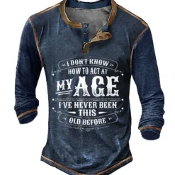 Clearance OUKU Men's Graphic Letter Henley Shirt Tee Long Sleeve 3D Print Fashion Designer Comfortable Outdoor Casual Daily Spring & Fall Black Blue Green Coffee Henley Henley T-Shirt