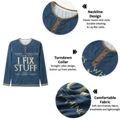 Clearance OUKU Men's Graphic Letter I Fix Stuff Henley Shirt Tee Long Sleeve 3D Print Fashion Designer Comfort Casual Daily Wear Going out Spring & Fall Black Navy Blue Blue Brown Gray Henley Henley T-Shirt