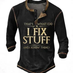 Clearance OUKU Men's Graphic Letter I Fix Stuff Henley Shirt Tee Long Sleeve 3D Print Fashion Designer Comfort Casual Daily Wear Going out Spring & Fall Black Navy Blue Blue Brown Gray Henley Henley T-Shirt