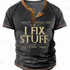 Sale OUKU Men's Graphic Letter I Fix Stuff and I Know Things Henley Shirt Tee Short Sleeve 3D Print Fashion Designer Comfortable Outdoor Casual Daily Spring & Fall Black Royal Blue Blue Green Gray Henley