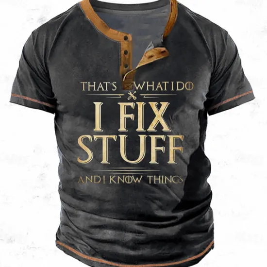 Sale OUKU Men's Graphic Letter I Fix Stuff and I Know Things Henley Shirt Tee Short Sleeve 3D Print Fashion Designer Comfortable Outdoor Casual Daily Spring & Fall Black Royal Blue Blue Green Gray Henley