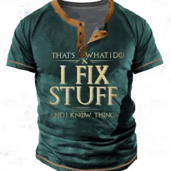 Sale OUKU Men's Graphic Letter I Fix Stuff and I Know Things Henley Shirt Tee Short Sleeve 3D Print Fashion Designer Comfortable Outdoor Casual Daily Spring & Fall Black Royal Blue Blue Green Gray Henley