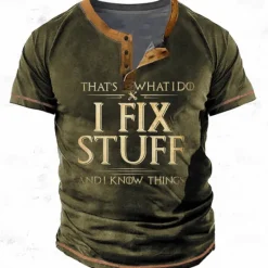 Sale OUKU Men's Graphic Letter I Fix Stuff and I Know Things Henley Shirt Tee Short Sleeve 3D Print Fashion Designer Comfortable Outdoor Casual Daily Spring & Fall Black Royal Blue Blue Green Gray Henley