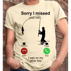 New OUKU Men's Graphic Letter I'm Sorry I Missed Your Call, I Was On My Other Line T Shirt Casual Style 100% Cotton Short Sleeve Graphic Shirt Wine Heather Gray Black Comfortable Tee Vacation Casual Fashion