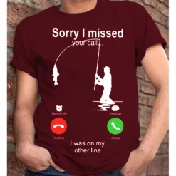 New OUKU Men's Graphic Letter I'm Sorry I Missed Your Call, I Was On My Other Line T Shirt Casual Style 100% Cotton Short Sleeve Graphic Shirt Wine Heather Gray Black Comfortable Tee Vacation Casual Fashion