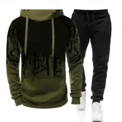 OUKU Men's Graphic Letter 2pcs 3D Sweatshirt Sets Tracksuit Hoodies Long Sleeve Long pants Hooded Streetwear Sportswear Basic Sports & Outdoor Casual Sports Print Spring Fall White Army Green Red