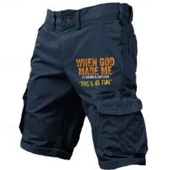 New OUKU Men's Graphic Letter Printed Funny Cargo Shorts Work Shorts Mid Waist Classic Casual Outdoor Camping & Hiking Multiple Pockets Designer Clothing Apparel