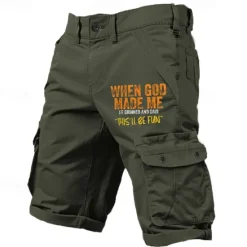 New OUKU Men's Graphic Letter Printed Funny Cargo Shorts Work Shorts Mid Waist Classic Casual Outdoor Camping & Hiking Multiple Pockets Designer Clothing Apparel