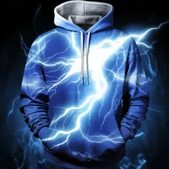 Discount OUKU Men's Graphic Lightening Hoodie Hoodies Sweatshirt Fashion Daily Long Sleeve Hooded Vacation Sports Outdoor Holiday Red Blue Print Front Pocket Spring & Fall Designer