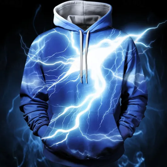 Discount OUKU Men's Graphic Lightening Hoodie Hoodies Sweatshirt Fashion Daily Long Sleeve Hooded Vacation Sports Outdoor Holiday Red Blue Print Front Pocket Spring & Fall Designer