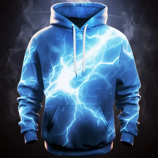 Discount OUKU Men's Graphic Lightening Hoodie Hoodies Sweatshirt Fashion Daily Long Sleeve Hooded Vacation Sports Outdoor Holiday Red Blue Print Front Pocket Spring & Fall Designer