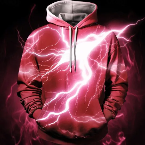Discount OUKU Men's Graphic Lightening Hoodie Hoodies Sweatshirt Fashion Daily Long Sleeve Hooded Vacation Sports Outdoor Holiday Red Blue Print Front Pocket Spring & Fall Designer