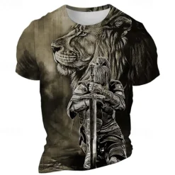 Sale OUKU Men's Graphic Lion Knights Templar T Shirt Short Sleeve T shirt 3D Print Crew Neck Shirt Gothic Subculture Sports Outdoor Holiday Going out Burgundy Blue Purple Spring & Summer Clothing Apparel S M L