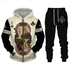 Best OUKU Men's Graphic Lion 2pcs 3D Sweatshirt Sets Hoodie Tracksuit Long Sleeve Long pants Hooded Streetwear Basic Casual Sports & Outdoor Casual Sports Zipper Print Spring Fall Wine Red Black Yellow