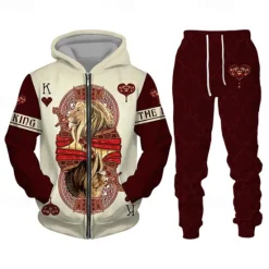 Best OUKU Men's Graphic Lion 2pcs 3D Sweatshirt Sets Hoodie Tracksuit Long Sleeve Long pants Hooded Streetwear Basic Casual Sports & Outdoor Casual Sports Zipper Print Spring Fall Wine Red Black Yellow