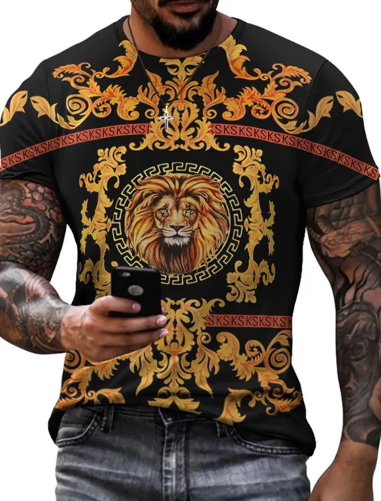 Clearance OUKU Men's Graphic Lion Shirt T Shirt Tee Funny T Shirts Short Sleeve T shirt 3D Print Crew Neck Shirt Vintage Designer Basic Casual Daily Weekend Black White Green Summer Clothing Apparel Plus Size S M L