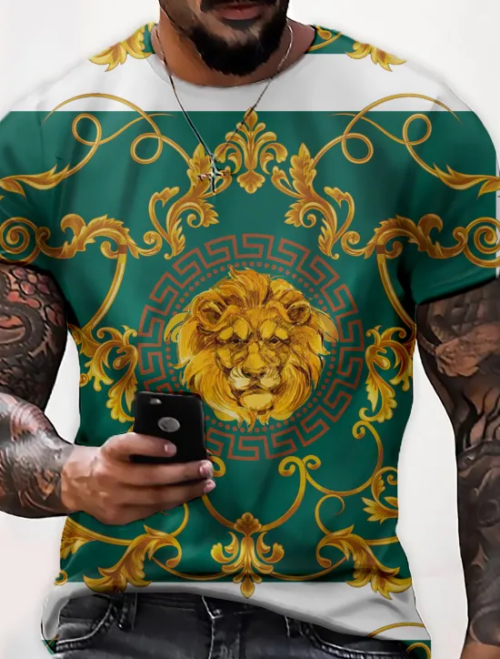Clearance OUKU Men's Graphic Lion Shirt T Shirt Tee Funny T Shirts Short Sleeve T shirt 3D Print Crew Neck Shirt Vintage Designer Basic Casual Daily Weekend Black White Green Summer Clothing Apparel Plus Size S M L