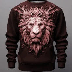 Hot OUKU Men's Graphic Lion Sweatshirts Golf Pullover Sweatshirt Long Sleeve Sweatshirt Crew Neck Fashion Daily Casual 3D Print Vacation Holiday Going out Print Spring & Fall
