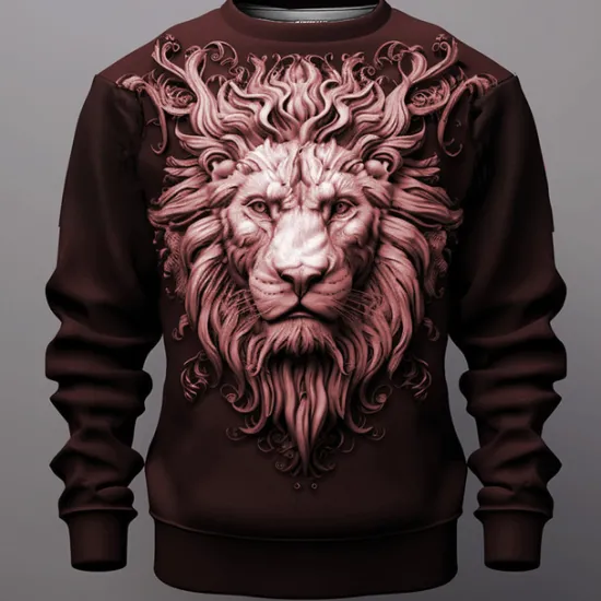 Hot OUKU Men's Graphic Lion Sweatshirts Golf Pullover Sweatshirt Long Sleeve Sweatshirt Crew Neck Fashion Daily Casual 3D Print Vacation Holiday Going out Print Spring & Fall