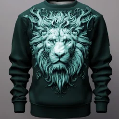 Hot OUKU Men's Graphic Lion Sweatshirts Golf Pullover Sweatshirt Long Sleeve Sweatshirt Crew Neck Fashion Daily Casual 3D Print Vacation Holiday Going out Print Spring & Fall