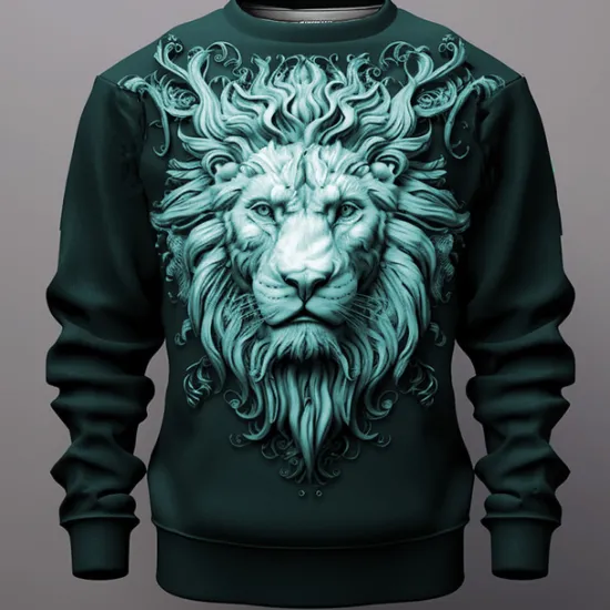 Hot OUKU Men's Graphic Lion Sweatshirts Golf Pullover Sweatshirt Long Sleeve Sweatshirt Crew Neck Fashion Daily Casual 3D Print Vacation Holiday Going out Print Spring & Fall