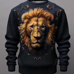 Discount OUKU Men's Graphic Lion Sweatshirts Golf Pullover Sweatshirt Long Sleeve Sweatshirt Crew Neck Fashion Daily Casual 3D Print Vacation Holiday Going out Print Spring & Fall