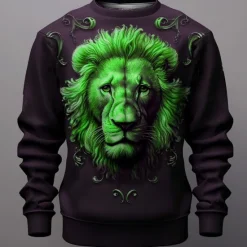 Discount OUKU Men's Graphic Lion Sweatshirts Golf Pullover Sweatshirt Long Sleeve Sweatshirt Crew Neck Fashion Daily Casual 3D Print Vacation Holiday Going out Print Spring & Fall