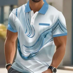 OUKU Men's Graphic Marble Polo Short Sleeve Polo Shirts Collared Shirts Business Casual Outdoor Athleisure Daily Wear 3D Print Buttons Summer Blue Purple Brown