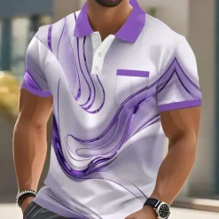 OUKU Men's Graphic Marble Polo Short Sleeve Polo Shirts Collared Shirts Business Casual Outdoor Athleisure Daily Wear 3D Print Buttons Summer Blue Purple Brown