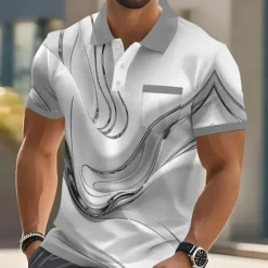 OUKU Men's Graphic Marble Polo Short Sleeve Polo Shirts Collared Shirts Business Casual Outdoor Athleisure Daily Wear 3D Print Buttons Summer Blue Purple Brown