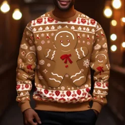 Online OUKU Men's Graphic Merry Christmas Gingerbread Man Sweatshirts Sweatshirt Golf Pullover Sweatshirt Long Sleeve Sweatshirt Crew Neck Fashion Daily Casual 3D Print Vacation Holiday Going out Print Spring