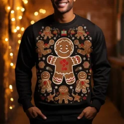 Online OUKU Men's Graphic Merry Christmas Gingerbread Man Sweatshirts Sweatshirt Golf Pullover Sweatshirt Long Sleeve Sweatshirt Crew Neck Fashion Daily Casual 3D Print Vacation Holiday Going out Print Spring