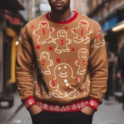 Online OUKU Men's Graphic Merry Christmas Gingerbread Man Sweatshirts Sweatshirt Golf Pullover Sweatshirt Long Sleeve Sweatshirt Crew Neck Fashion Daily Casual 3D Print Vacation Holiday Going out Print Spring