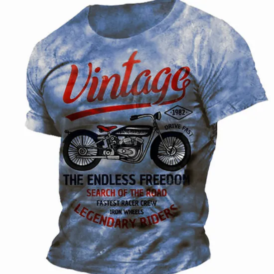 Sale OUKU Men's Graphic Motorcycle T Shirt Distressed T Shirt Short Sleeve T shirt 3D Print Crew Neck Shirt Vintage Fashion Designer Outdoor Daily Sports Blue Brown Green Spring & Summer Clothing Apparel S M L