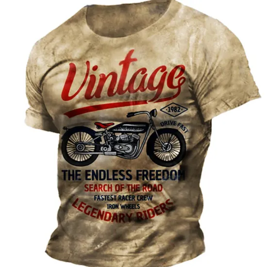 Sale OUKU Men's Graphic Motorcycle T Shirt Distressed T Shirt Short Sleeve T shirt 3D Print Crew Neck Shirt Vintage Fashion Designer Outdoor Daily Sports Blue Brown Green Spring & Summer Clothing Apparel S M L