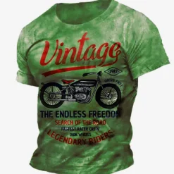 Sale OUKU Men's Graphic Motorcycle T Shirt Distressed T Shirt Short Sleeve T shirt 3D Print Crew Neck Shirt Vintage Fashion Designer Outdoor Daily Sports Blue Brown Green Spring & Summer Clothing Apparel S M L
